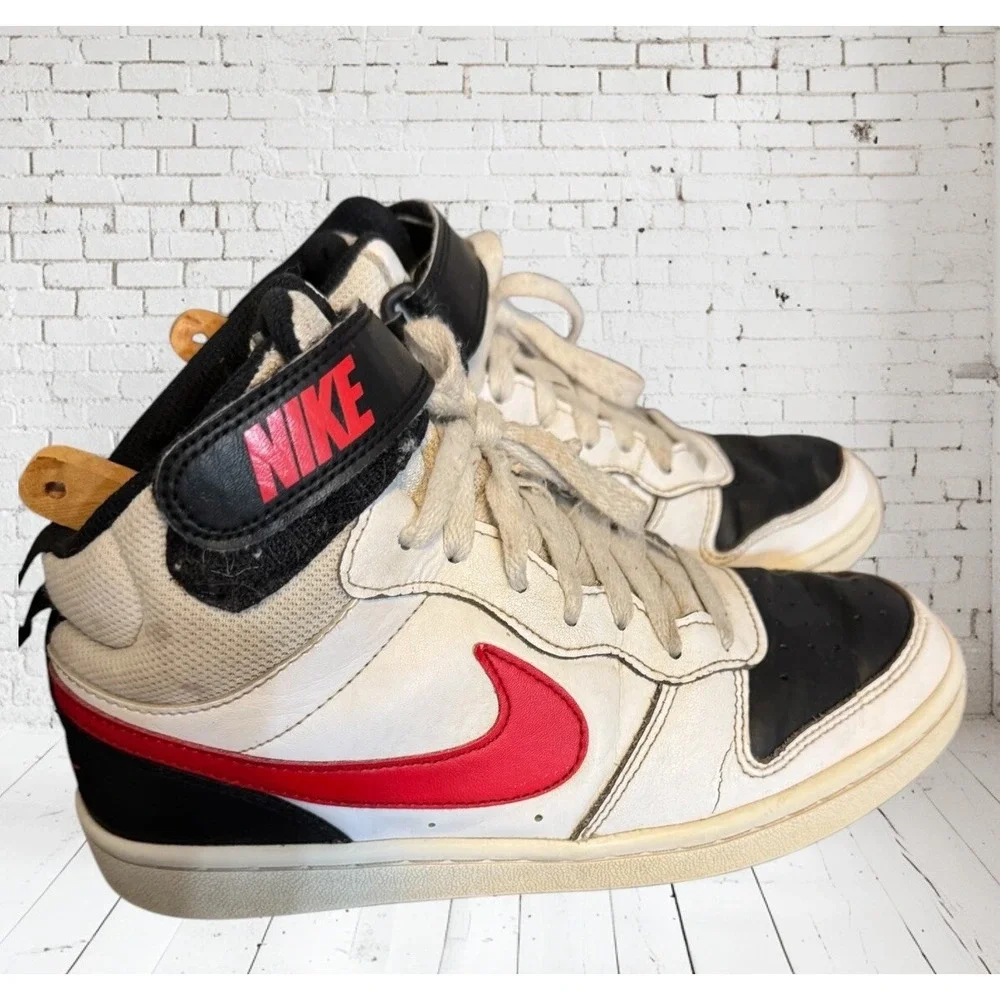Nike Boy's Court‎ Borough Mid 2 CD7782-110 Black/Red/White Shoes Size 4y